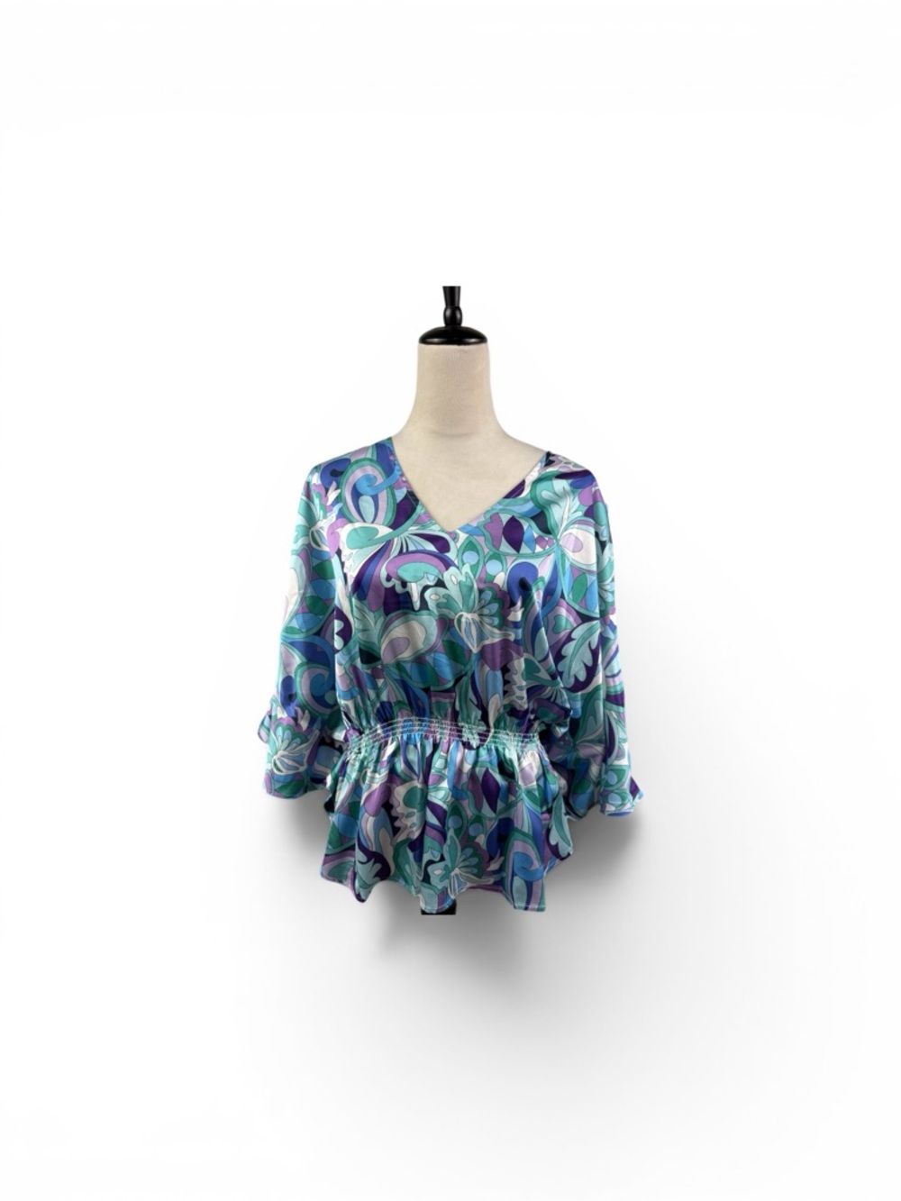 Boston Proper Blue & Purple Abstract V-Neck Peplum Blouse size XL